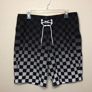 HOLLISTER California Men 32 Classic Fit Epic Flex Swim Trunks Black Checkerboard